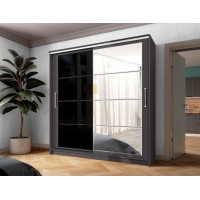 Шкаф-купе "Дейра-2" 2000 графит/лакобель черная/зеркало